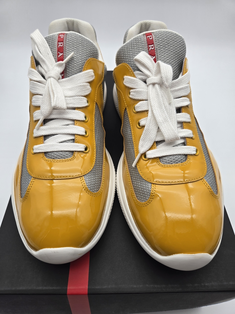 Prada Yellow Patent Leather & Gray Mesh Men's Sneakers
